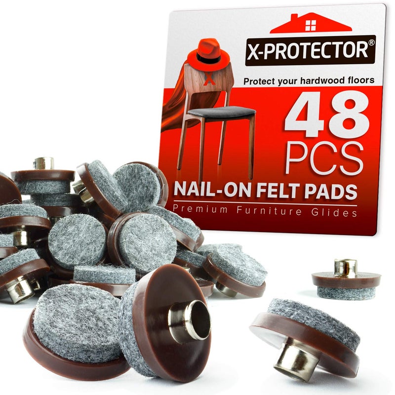 X-Protector Nail On Felt Pads X-Protector - 48 Felt Furniture Pads â€“ 1" Chair Felts Pads for Furniture Feet - Floor Protectors for Furniture Legs - Best Heavy Duty Felt Chair Pads for Hardwood Floors! - Image 1